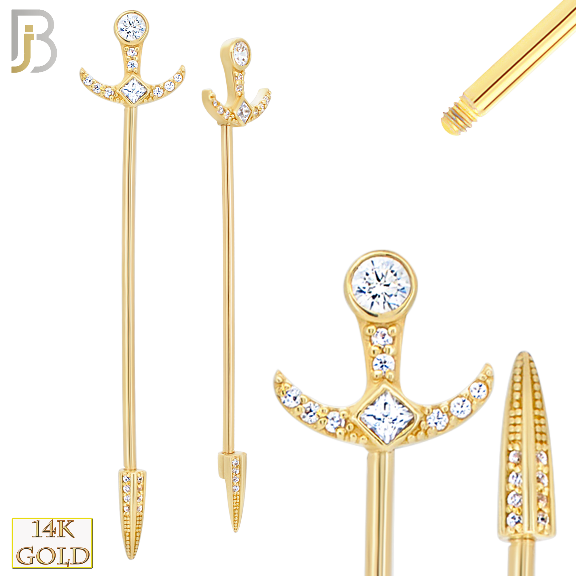 14-BB49YC - 14k Solid Gold Medieval Sword Industrial Barbell image 0