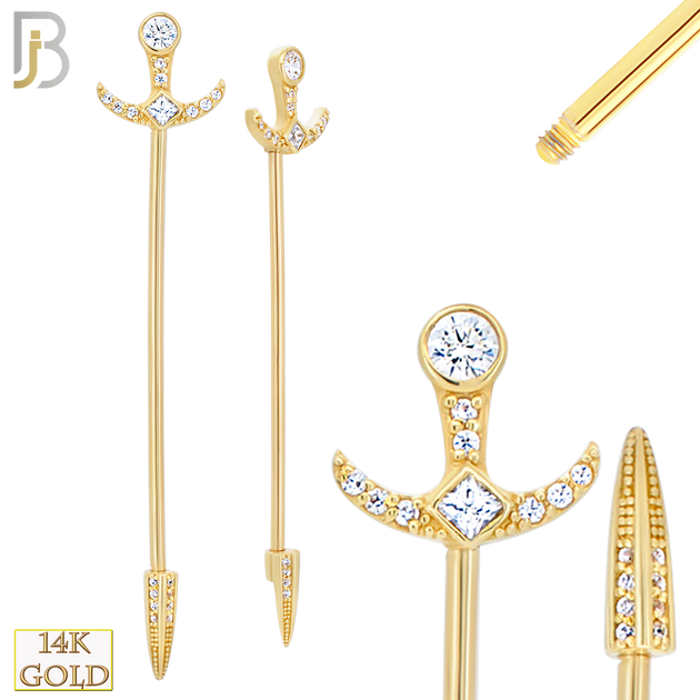 14-BB49YC - 14k Solid Gold Medieval Sword Industrial Barbell image 0