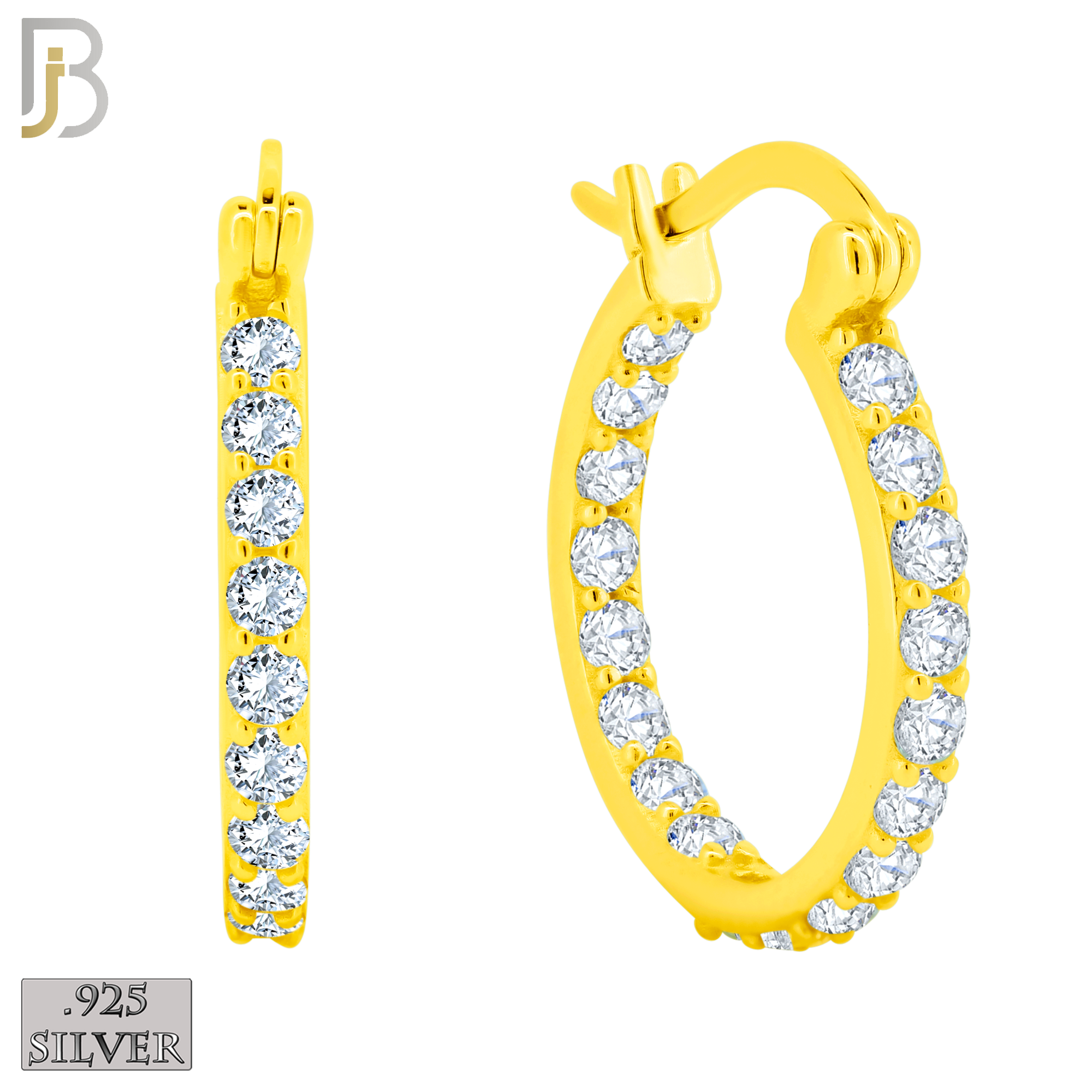 925-ES252 - .925 Sterling Silver Hinged Hoop Earrings with Zircon image 5