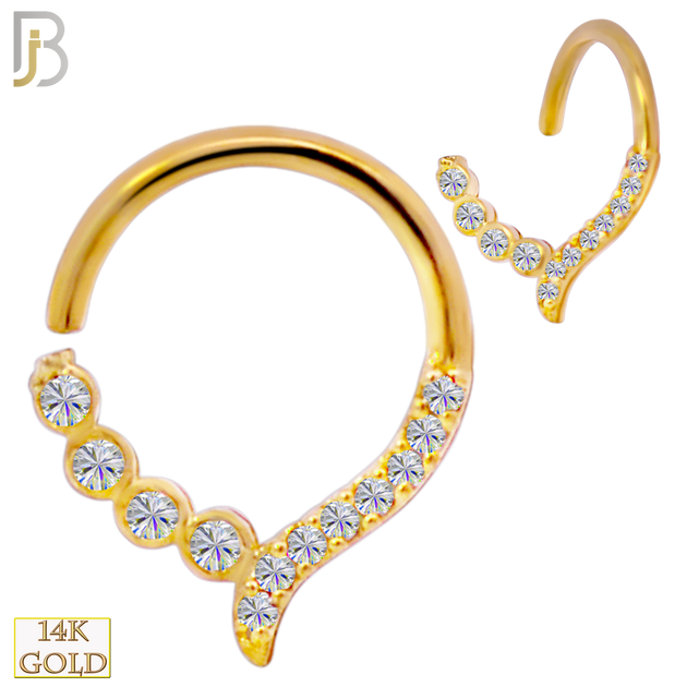 14-TH68 - 14K Yellow Gold 18g Thickness Twist to Open Hoops with Multi Zircon image 0