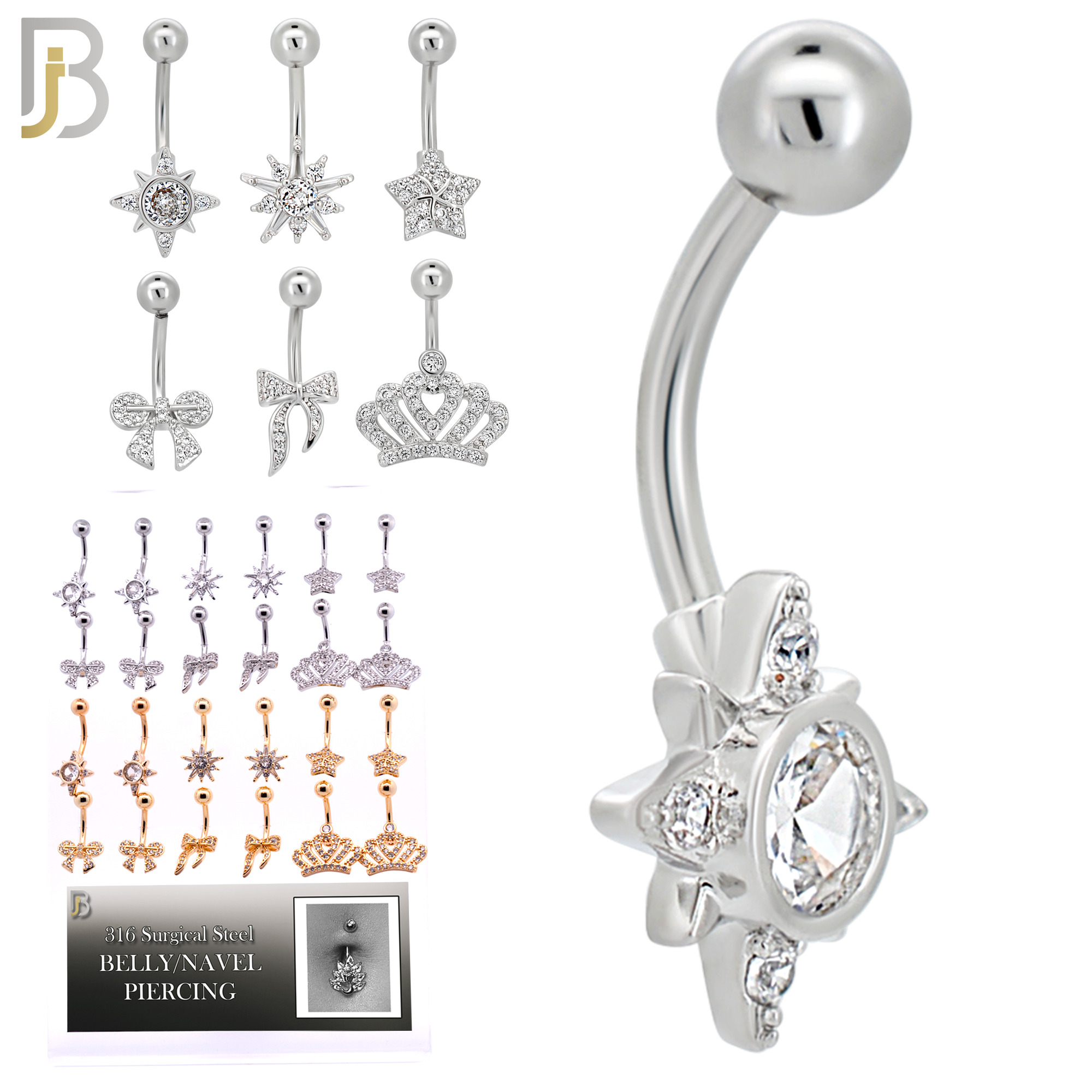 PK-NBMX2SG- Surgical Steel Six Different Designs Banana Belly Rings - Pack of 24 Pieces image 1
