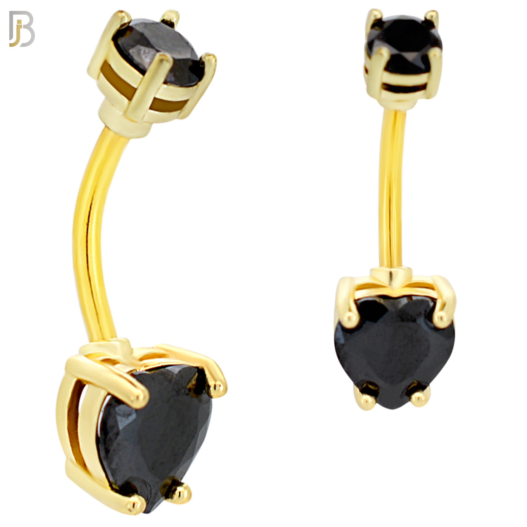 NB06G - 316L Stainless Steel Gold Plated Heart Prong Setting Zircon  Banana Belly Navel Ring (PACK OF 6) image 5