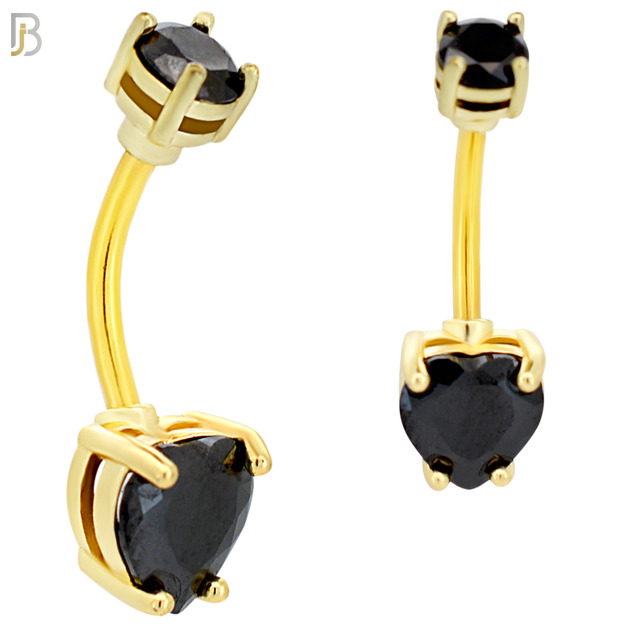 NB06G - 316L Stainless Steel Gold Plated Heart Prong Setting Zircon  Banana Belly Navel Ring (PACK OF 6) image 5