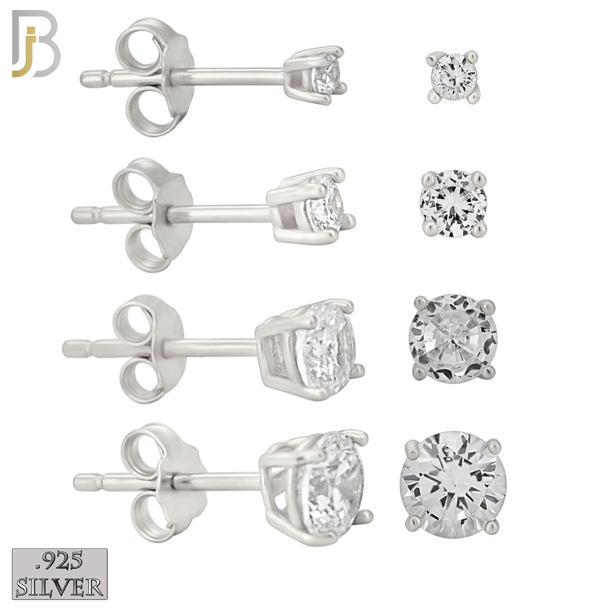 925-ES71-SC - .925 Sterling Silver Rhodium Plated Earring Stud Casting Round Prong Setting Clear Zircon image 0