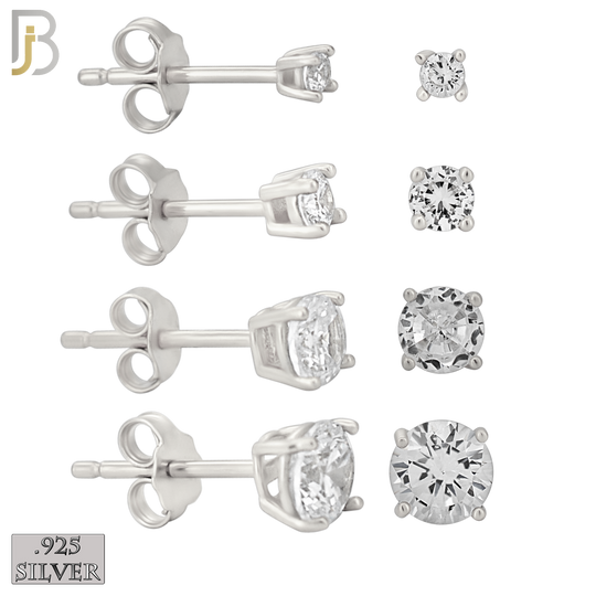 925-ES71-SC - .925 Sterling Silver Rhodium Plated Earring Stud Casting Round Prong Setting Clear Zircon image 0