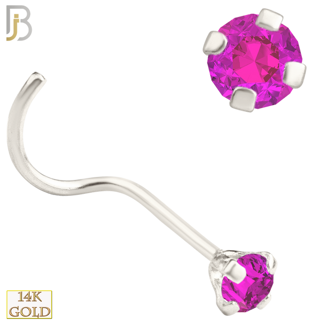 14-NR03CWP - 20g 14k White Gold Nose Screw with Pink Colored CZ image 3