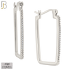 925-ES394 - .925 Sterling Silver CZ Studded Longer Rectangular Hoop Earrings image 0