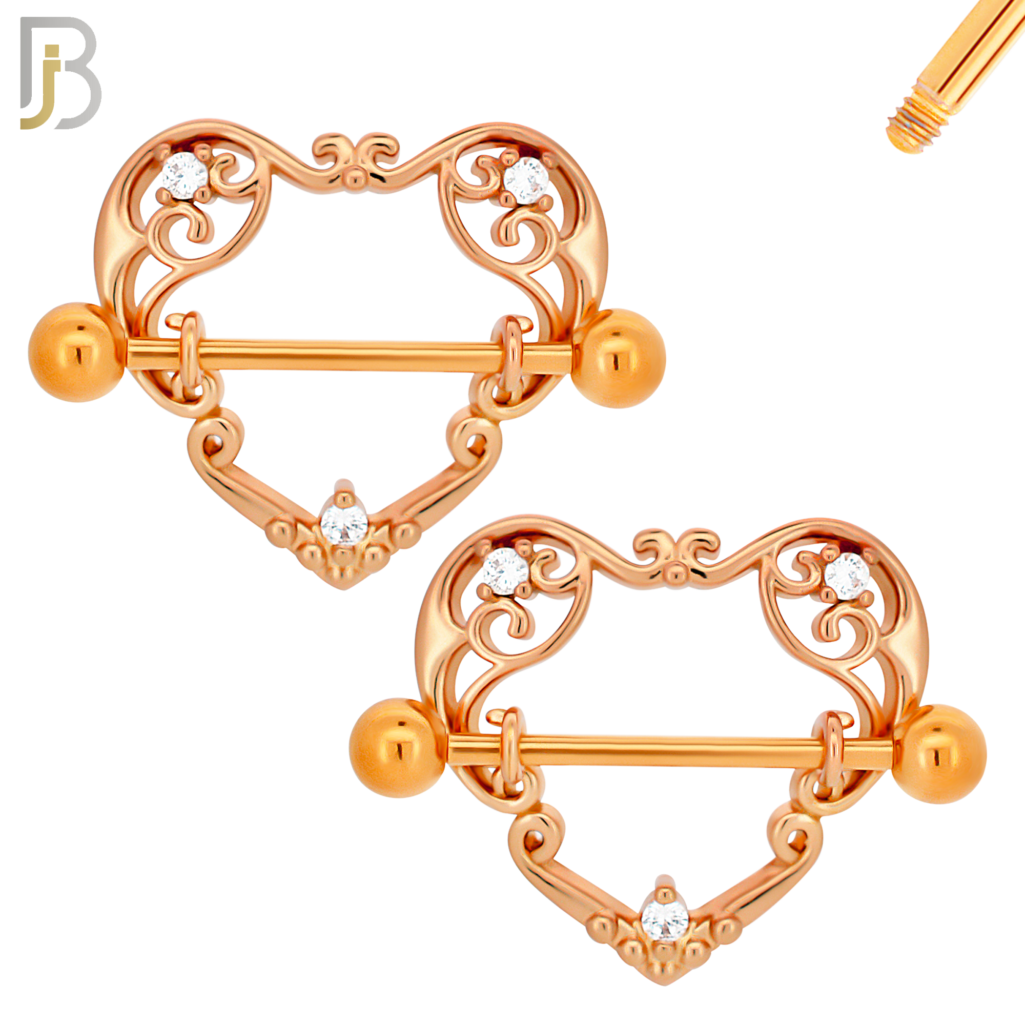 NP20 - 316L Surgical Steel Screw Shield Barbell with Vine Heart Design Pair image 2