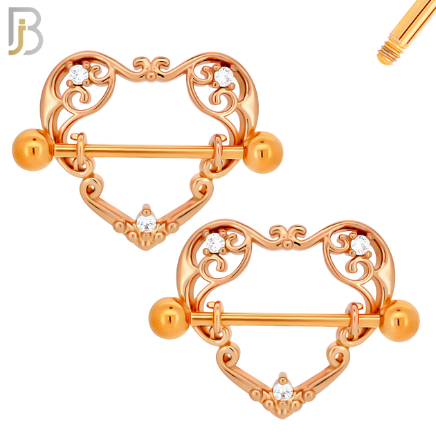 NP20 - 316L Surgical Steel Screw Shield Barbell with Vine Heart Design Pair image 2