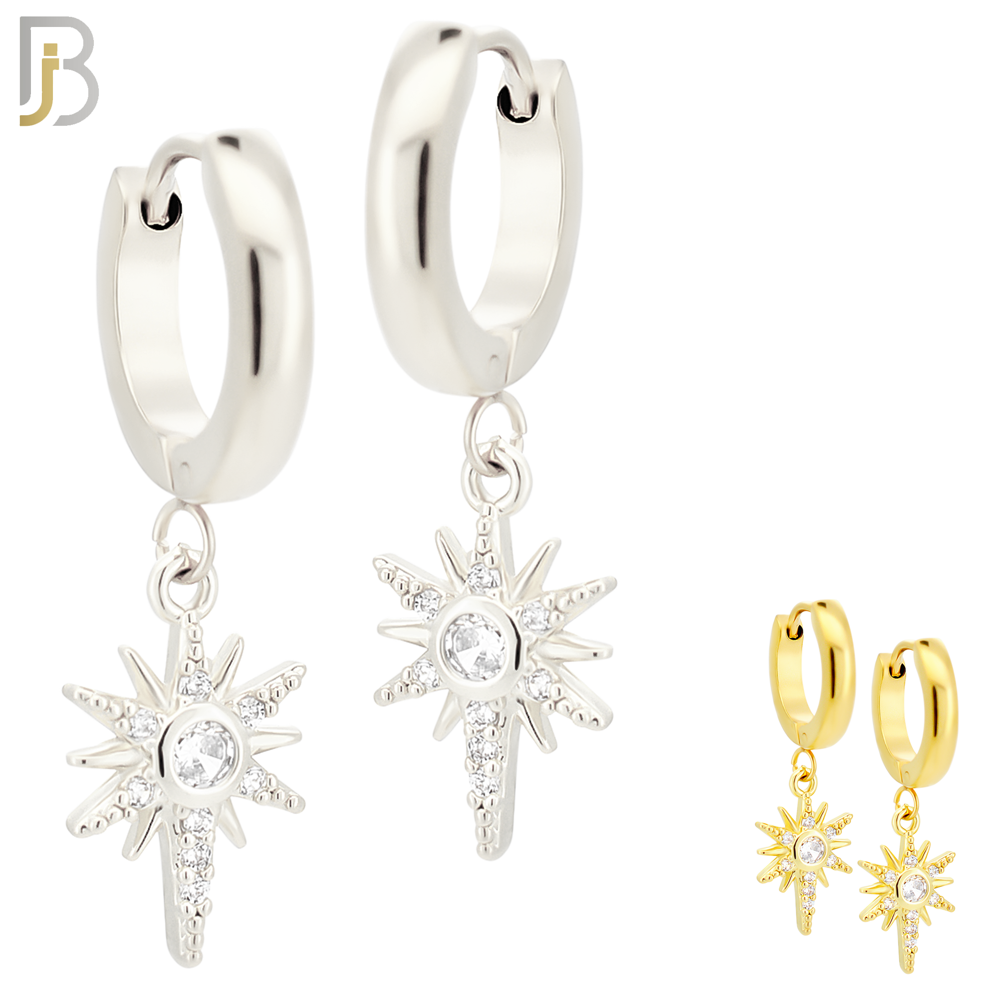 ES37 - 316L Stainless Steel Dangling Star Zircon Design Huggies Clip On image 0