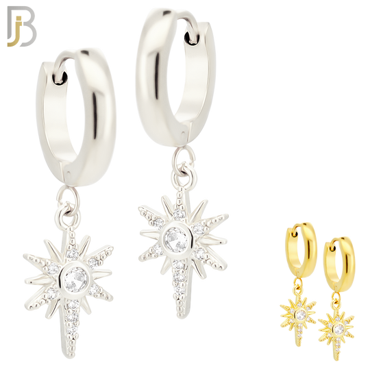 ES37 - 316L Stainless Steel Dangling Star Zircon Design Huggies Clip On image 0