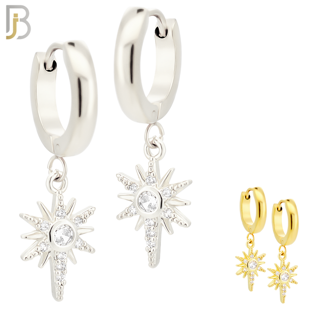 ES37 - 316L Stainless Steel Dangling Star Zircon Design Huggies Clip On image 0