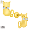 925-ES202 - Screw Ball Back - .925 Sterling Silver Cat Design Earring Stud with Clear Zircon image 2