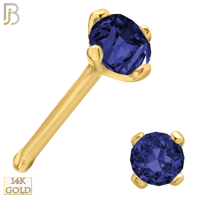 14-NR01CYS - 20g 14k Yellow Gold Nose Bone with Blue Sapphire Colored CZ - 2mm image