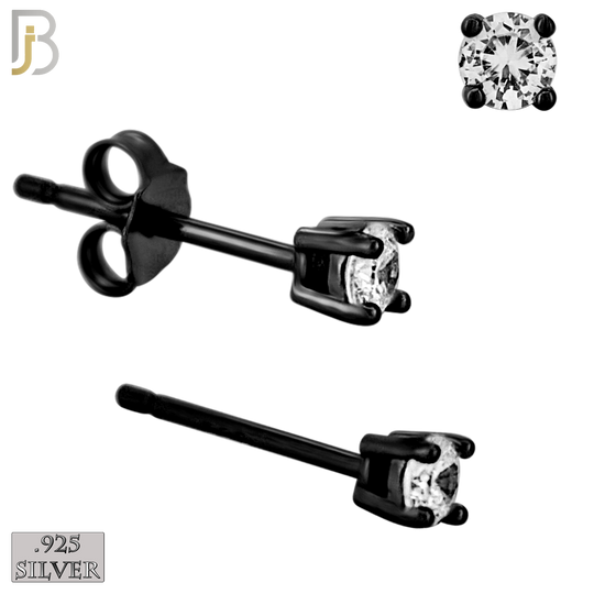 925-ES71-KC - .925 Sterling Silver Black Plated Earring Stud Casting Round Prong Setting Clear Zircon image 2