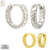 925-ES455 - 925 Sterling Silver Plain Carved Lines Edge Huggies Hoop Earrings image 0