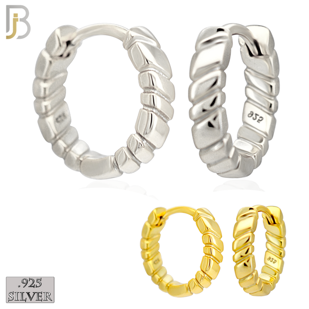925-ES455 - 925 Sterling Silver Plain Carved Lines Edge Huggies Hoop Earrings image 0