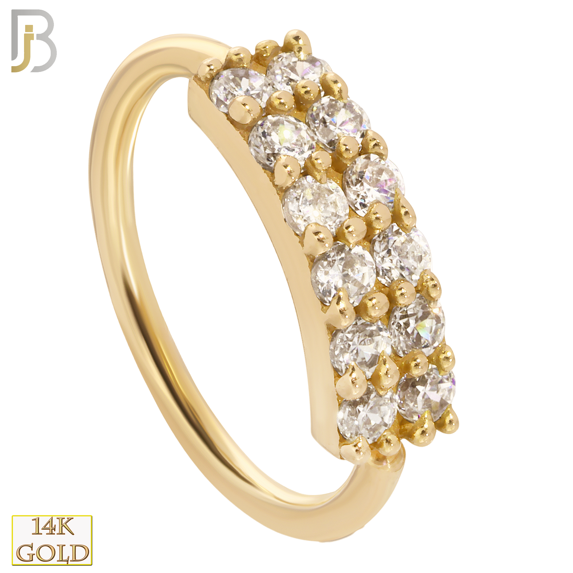 14-CT24C - 14k Solid Gold Prong Setting Double Layer 12 Zircon Hoops Piercing Twist top Open image 0