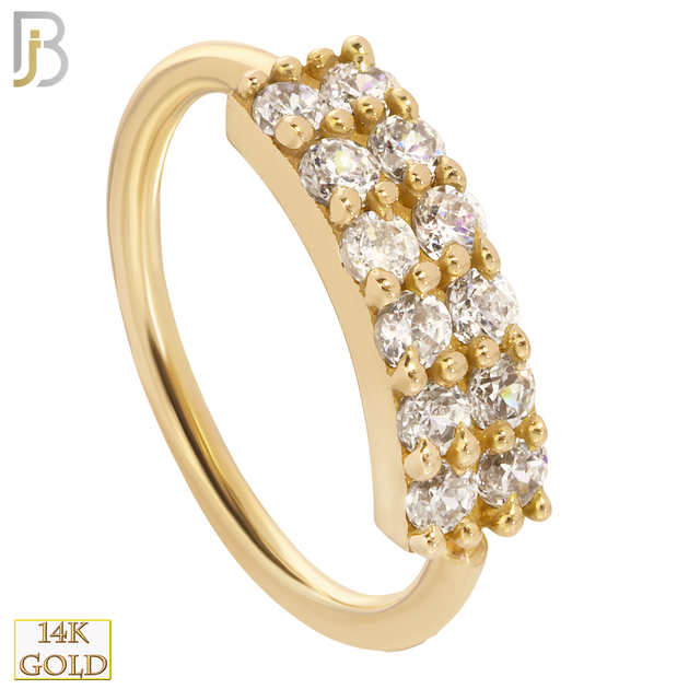 14-CT24C - 14k Solid Gold Prong Setting Double Layer 12 Zircon Hoops Piercing Twist top Open image 0