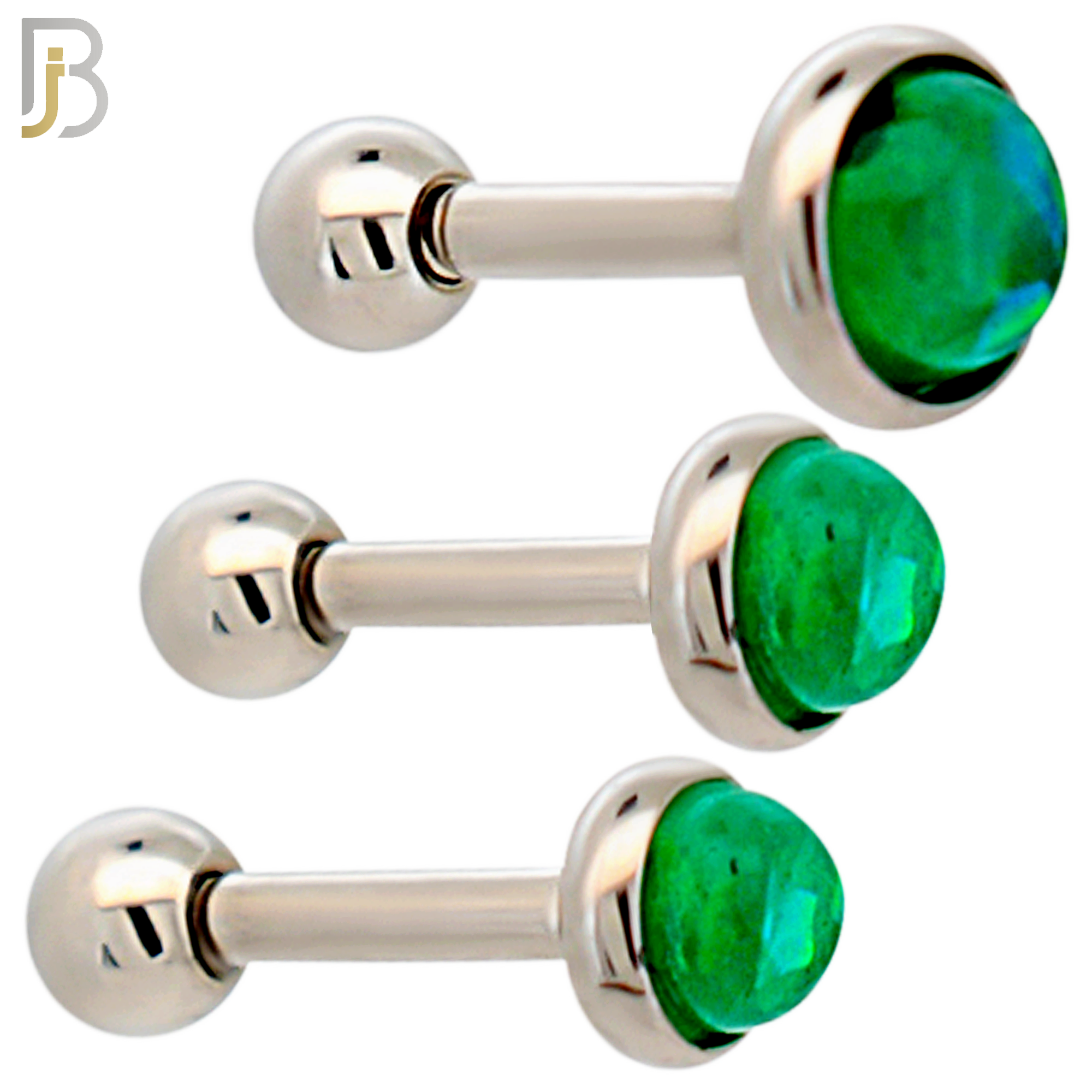 TB120SG - 316L Stainless Steel Opal Green Bezel Tragus/Cartilage Barbell (Pack of 6) image 0
