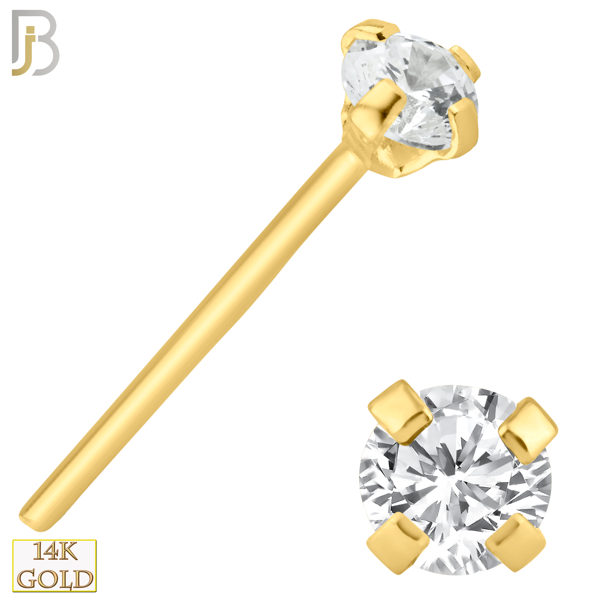 14-NR02D - 14k Solid  Gold Prong Setting  Round SI1 Diamond Nose Stud Bend-it Yourself, Nose Straight image