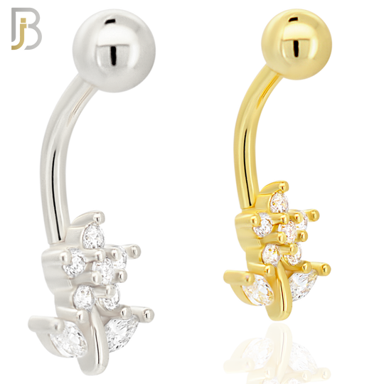 NB97 - 316L Stainless Steel Flower and Leaves with Multi CZ Banana Belly Ring image 0