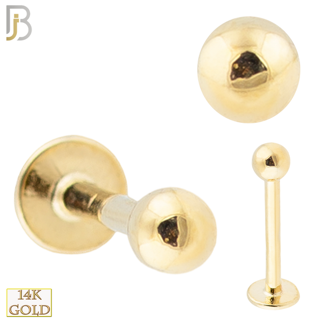 14-LB01 - 14k Solid Gold 16g Thickness Plain Externally Ball Labret image 0