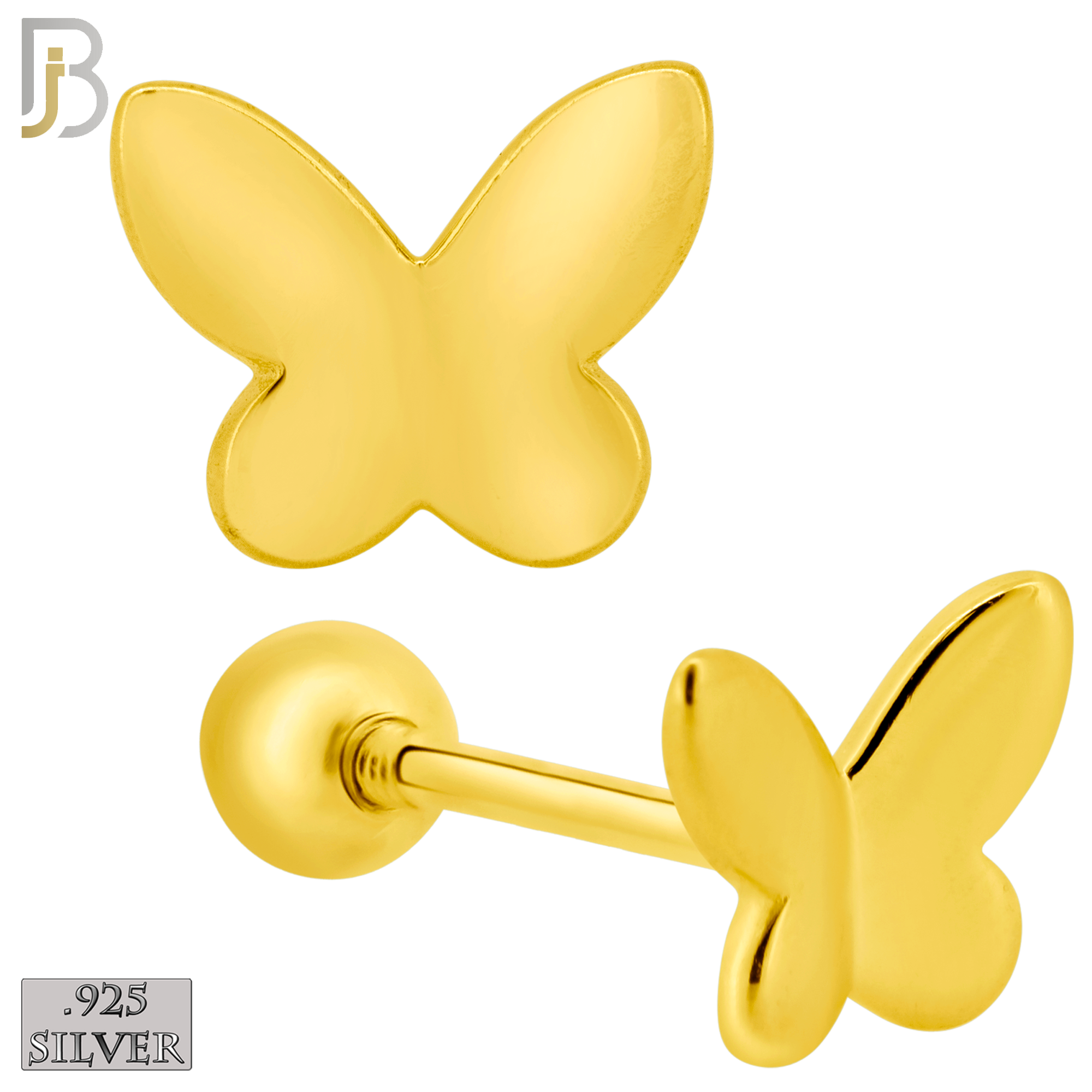 925-ES315 - Screw Ball Back - .925 Sterling Silver Plain Butterfly Stud Earrings image 2