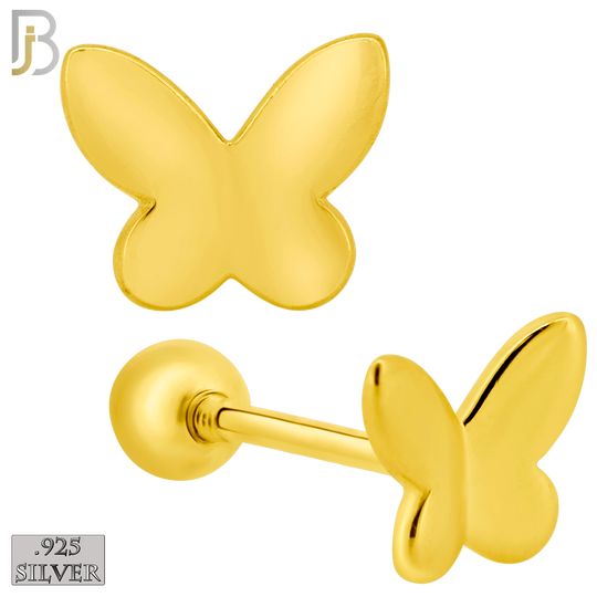 925-ES315 - Screw Ball Back - .925 Sterling Silver Plain Butterfly Stud Earrings image 2