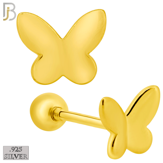 925-ES315 - Screw Ball Back - .925 Sterling Silver Plain Butterfly Stud Earrings image 2