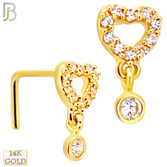 14-NR108L- 14k Gold Studded Heart with Dangling CZ in Bezel Setting image 0