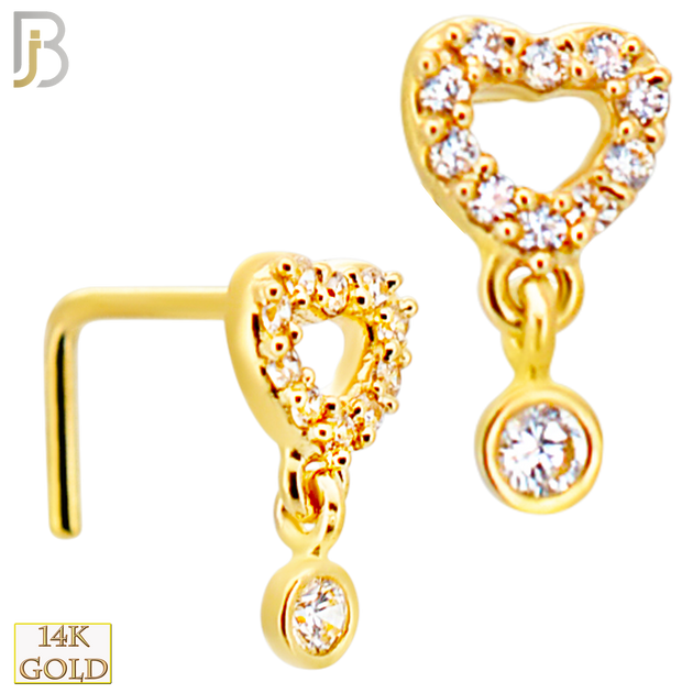14-NR108L- 14k Gold Studded Heart with Dangling CZ in Bezel Setting image 0
