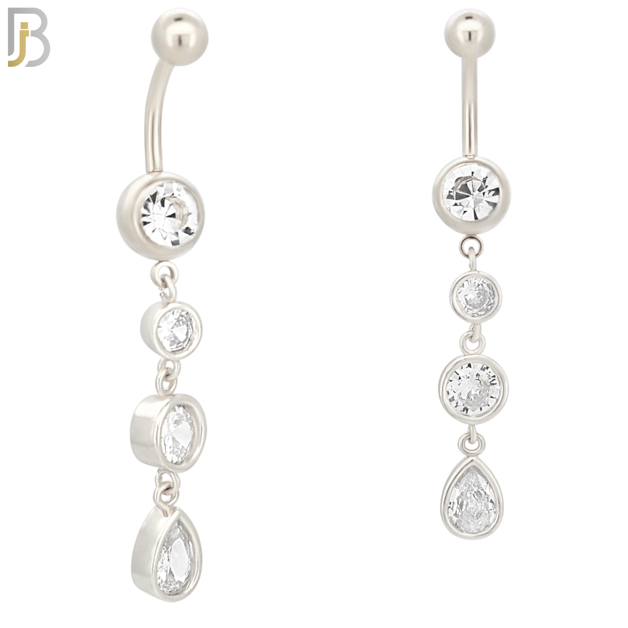 N061 - 316L Stainless Steel Dangling Bezel Round and Teardrop Design Belly Ring with 5mm Screw Ball Top image 1