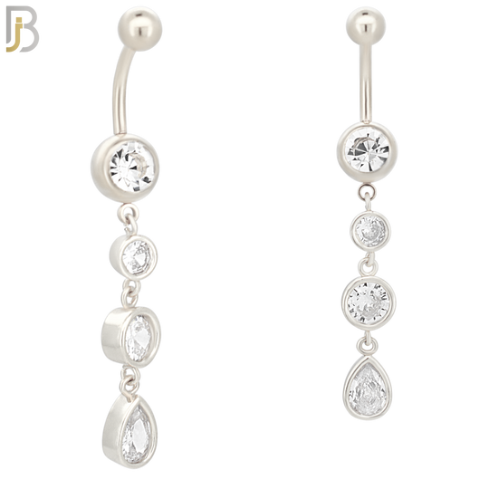 N061 - 316L Stainless Steel Dangling Bezel Round and Teardrop Design Belly Ring with 5mm Screw Ball Top image 1