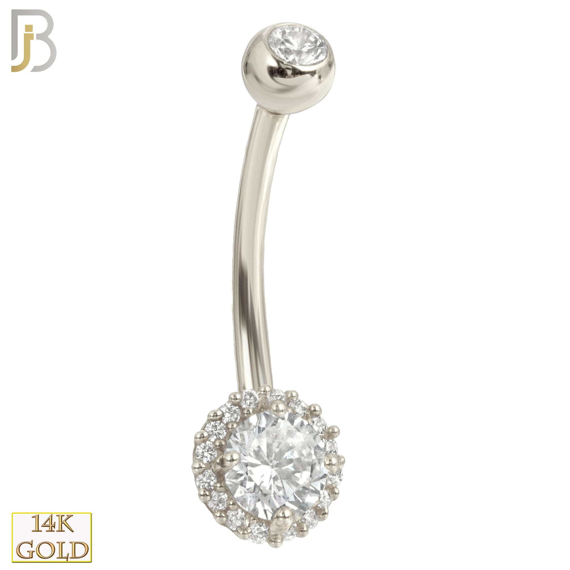 14-NB13 - 14k Solid Gold Banana Belly Ring with  6.5mm Round Design image 1