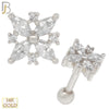 14-TB29 - 14k Solid Gold Screw Back Snowflake with CZ Tragus Barbell Cartilage Earring image 1