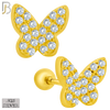 925-ES316 - Screw Ball Back - .925 Sterling Silver Butterfly with Multi CZ Stud Earrings image 2