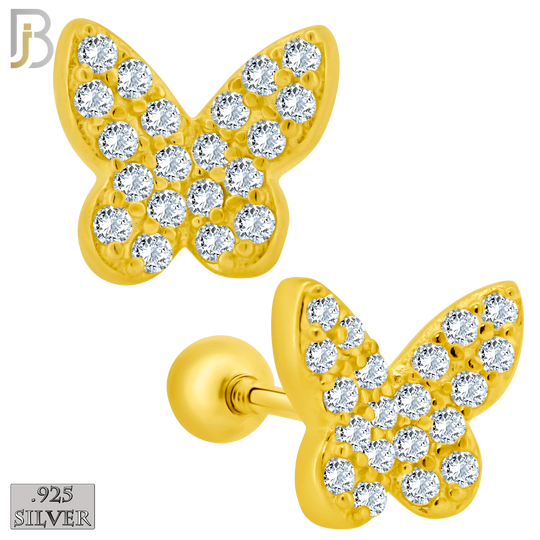 925-ES316 - Screw Ball Back - .925 Sterling Silver Butterfly with Multi CZ Stud Earrings image 2