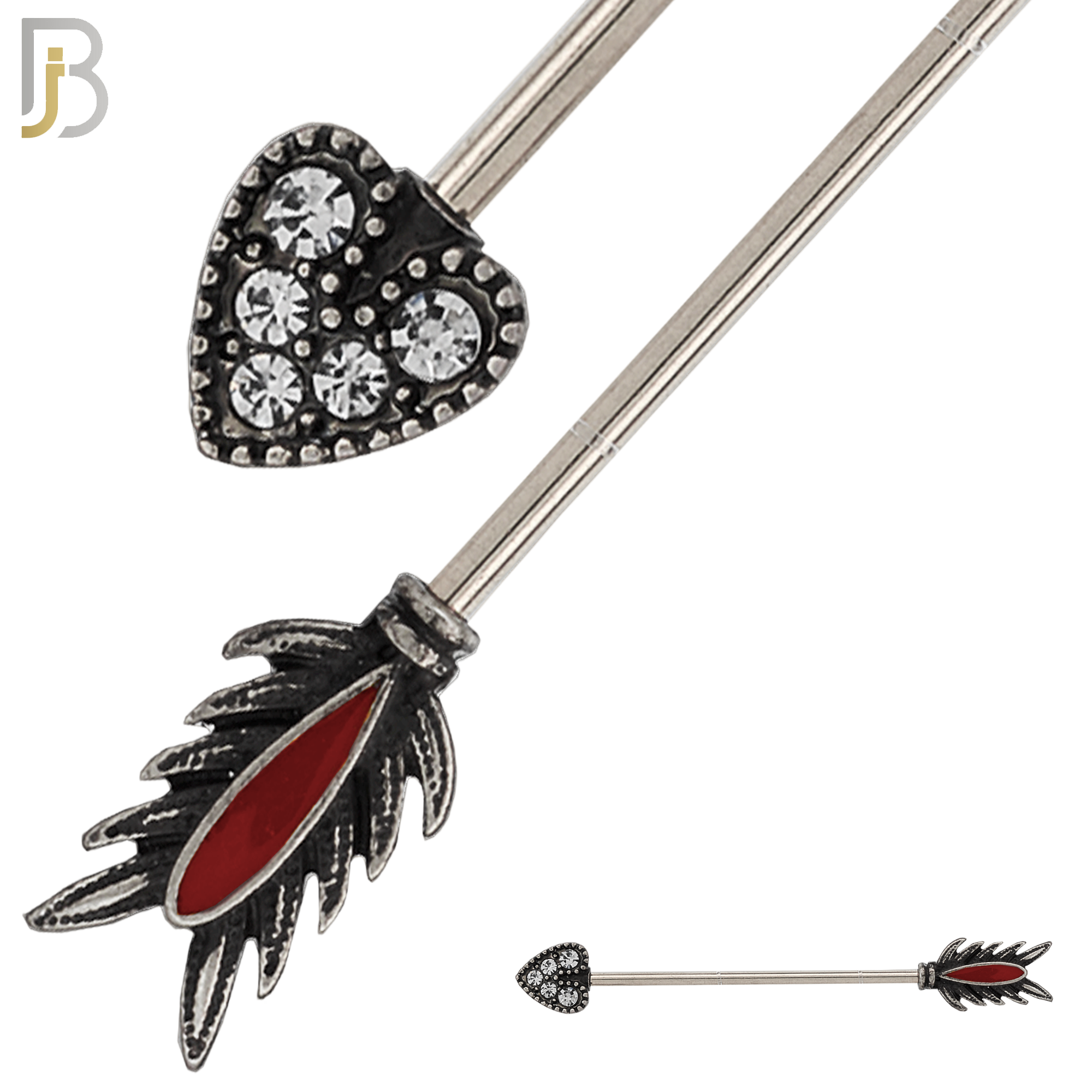 BB45 - 316 Stainless Steel Tribal Heart Shaped Head with (5) CZ Arrow Industrial Barbell (PACK OF 4) image 1