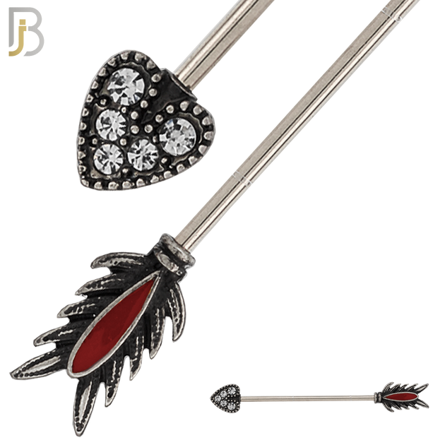 BB45 - 316 Stainless Steel Tribal Heart Shaped Head with (5) CZ Arrow Industrial Barbell (PACK OF 4) image 1