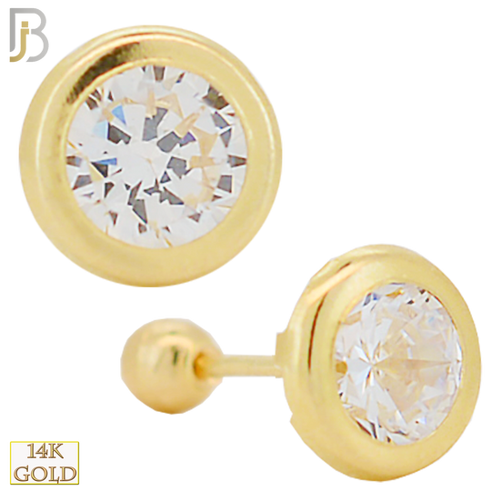 14-ES36YC - 14k Solid Gold Screw Ball Back Round Shape Design Zircon in Bezel Setting Earring Stud image 2