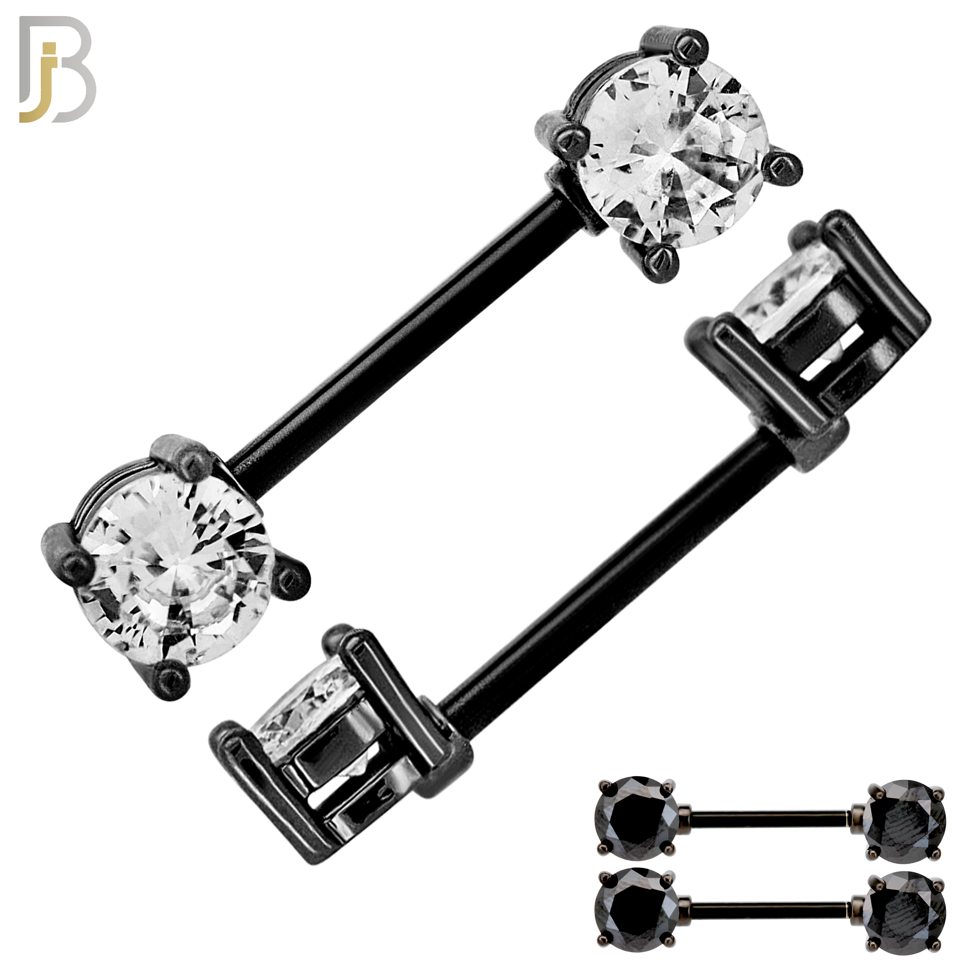 NP02K - 316L Surgical Steel Black Plated Screw Prong Round Zircon Nipple Ring Piercing image 0