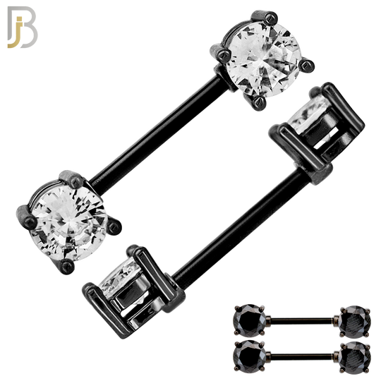 NP02K - 316L Surgical Steel Black Plated Screw Prong Round Zircon Nipple Ring Piercing image 0