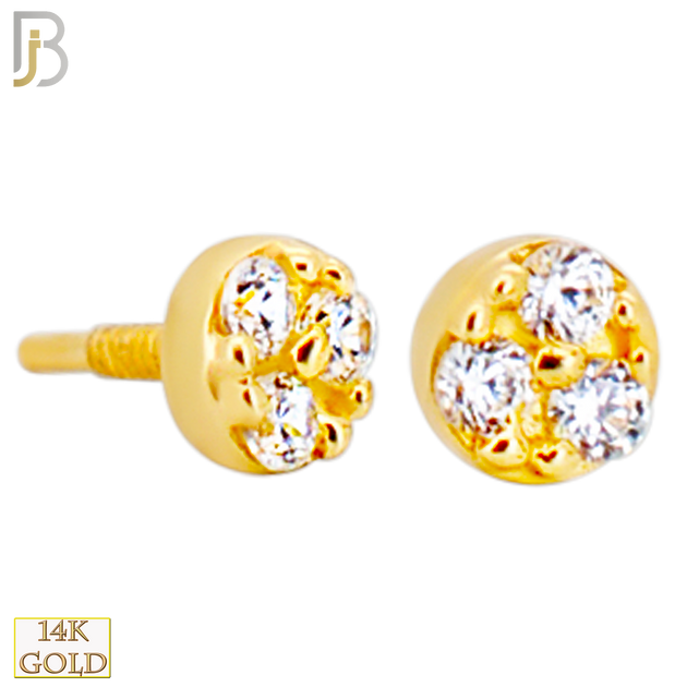 14-LB128 - 14k Yellow Gold Round Stud with Three Tiny Cubic Zirconia Labret image 1