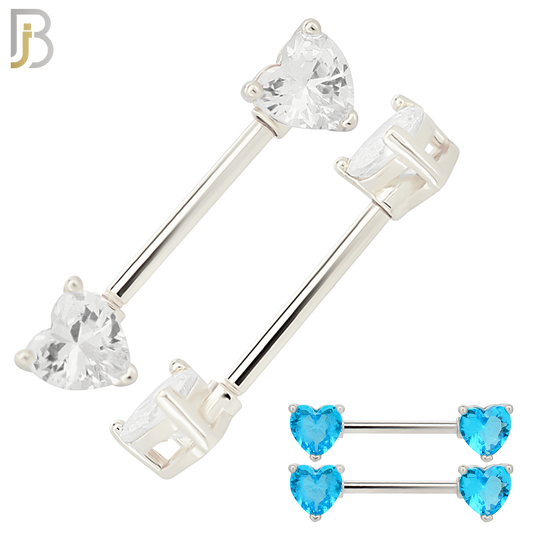 NP03S - 316L Surgical Steel Screw Prong Heart Zircon Nipple Ring Piercing image 0