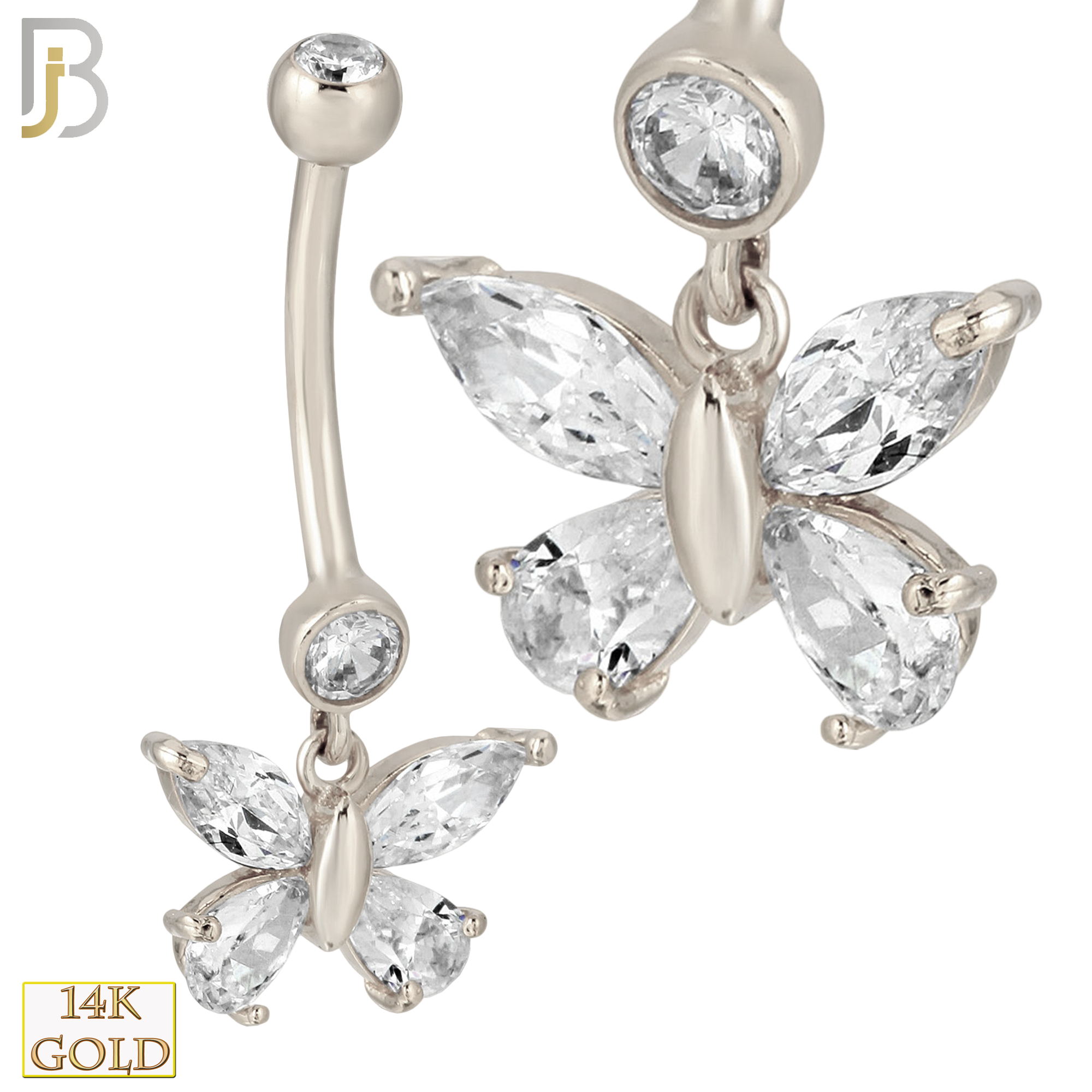 14-N001 - 14k Solid Gold Dangle Belly Ring with 8mm Butterfly Design image 1