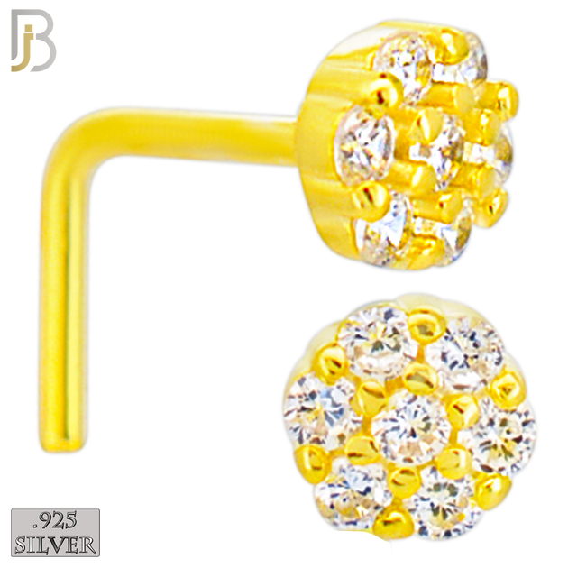 925-NR33LGSC-  925 Sterling Silver Round Shaped Flower Design with CZ L Shape Nose Ring (Pack of 6) image 2