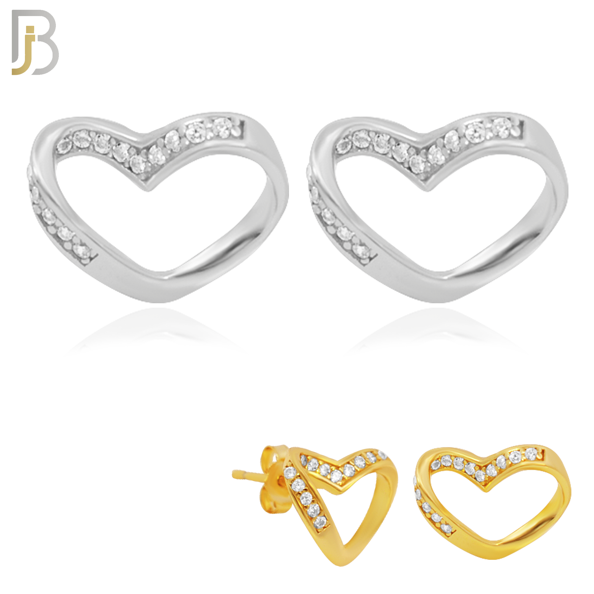 925-ES141 - .925 Sterling Silver Twisted Hollow Heart Design with Zircon Design Earring Stud image 0