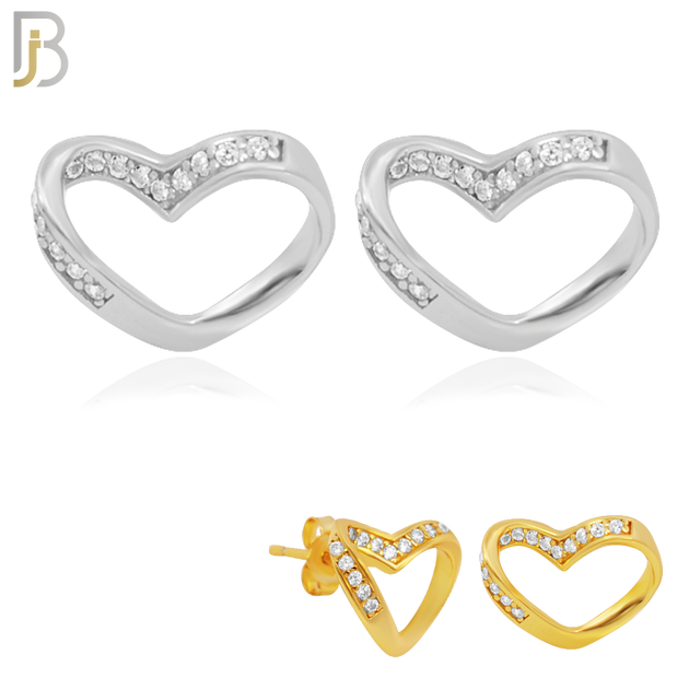 925-ES141 - .925 Sterling Silver Twisted Hollow Heart Design with Zircon Design Earring Stud image 0