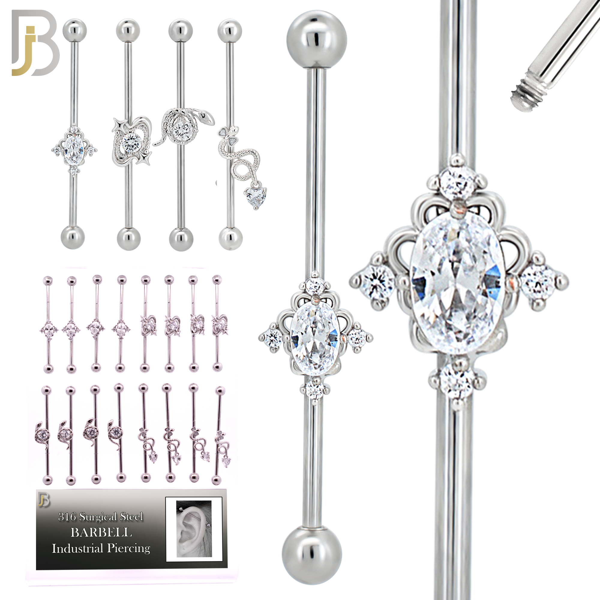 PK-BBMX1SG - Surgical Steel Four Designs Industrial Barbell - Pack of 16 Pieces image 1